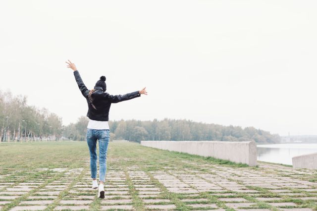 Girl walking having fun